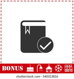 Selected book icon flat. Simple vector symbol and bonus icon