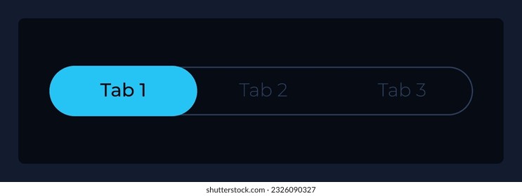 Selected first tab in menu UI element template. Editable isolated vector dashboard component. Flat user interface. Visual data presentation. Web design widget for mobile application with dark theme