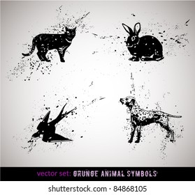 Selected grungy animals symbols/icons. Vector Illustration.