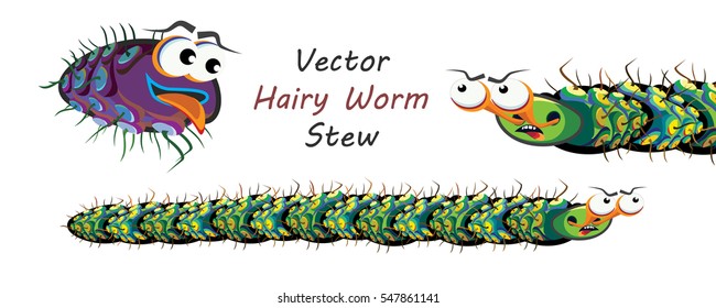 Selected Hairy Worm and Monster Bee - Annelid - Vector Fun Cartoon Character