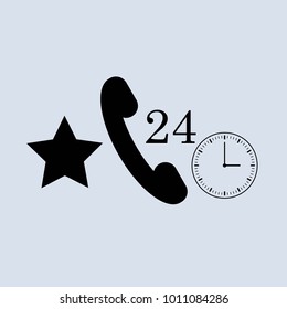 Selected phone numbers. Vector icon. Star, clock, phone.
