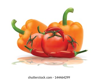 Selected vegetables with reflection in editable vector format.