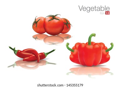 Selected vegetables with reflection in editable vector format.