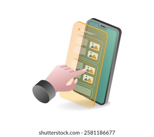 Selecting data on smartphone technology concept