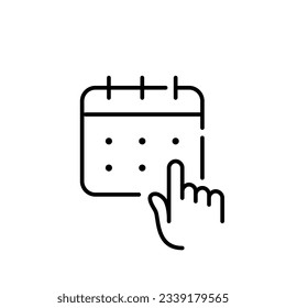 Seleccionar una fecha para una cita. Pulsando el dedo en el calendario. Trazo de píxeles perfecto, editable