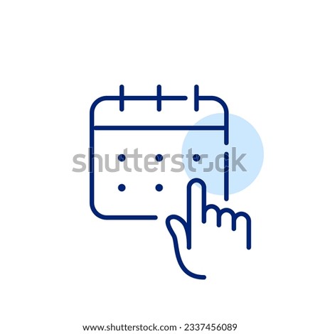 Selecting a date for an appointment. Finger clicking on calendar. Pixel perfect icon