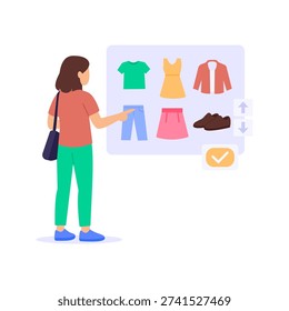 Selecting Outfit, choosing clothes for stylish appearance, Flat vector character illustration