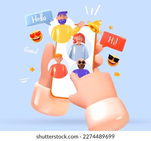 Selecting or searching for people in the service on the mobile screen. Correspondence or chat. Vector illustration