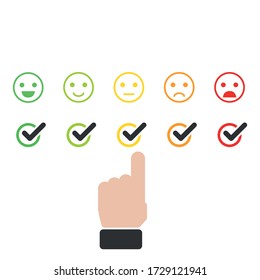 Auswahl einer Benutzerklasse als Hand. Online Feedback Reputation Qualität Kundenbewertungs-Konzept flach Stil.