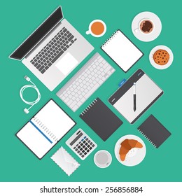 Selection of 21 most universal objects typical for graphic studio and office