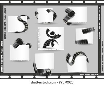 Selection of abstract labels on a cinema theme