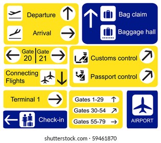 A selection of Airport signs. EPS10 vector format