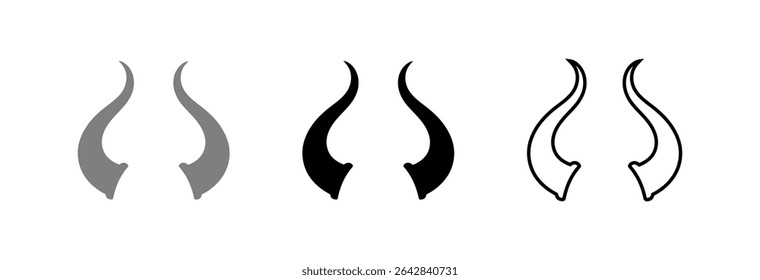 Selection of Animal Horn Shapes in Outlined and Solid Representations on White