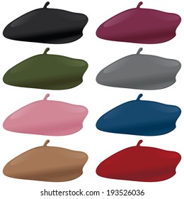 A selection of berets in various colors.