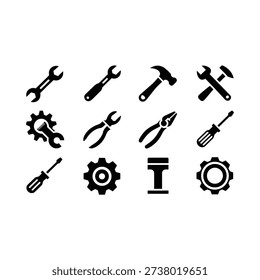 Selection of black silhouette tools including wrenches pliers and screwdrivers