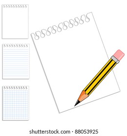 Selection of blank notebook paper & pencil with copy space