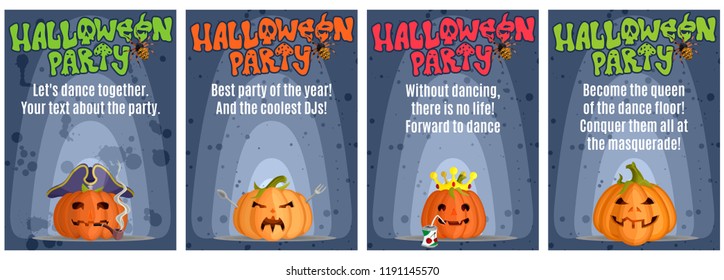 a selection of bright posters for a Halloween party with evil pumpkins.stock vector illustration