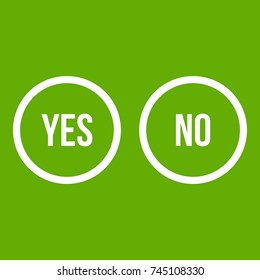 Selection buttons yes and no icon white isolated on green background. Vector illustration