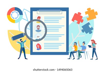 Selection of candidates for a job, recruitment management, meeting in the office. Vector illustration.