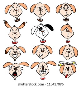 Selection of cartoon dog faces with various expressions