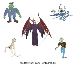 a selection of characters for the holiday Halloween demons and monsters