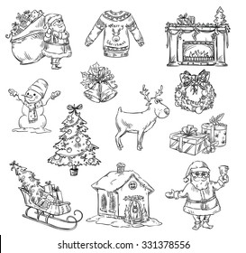 Selection of christmas symbols, hand drawn