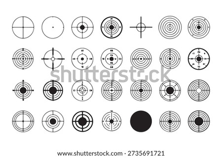 Selection of classic aiming circles showing solid black points plus radial divisions and scoring indicators