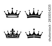 Selection of classic royal crowns, regal headwear icons for heraldry, luxury branding, vintage logo design, and historical themes, featuring detailed metalwork and traditional ornaments.