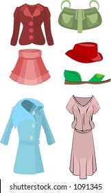 A selection of clothes and fashion accessories.