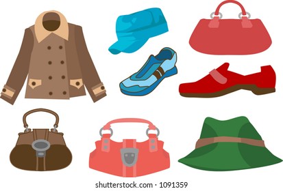 A selection of clothes and fashion accessories.