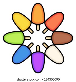 A selection of colourful ice lollies.