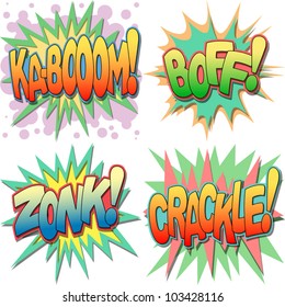 A Selection of Comic Book Exclamations and Action Words, Ka-boom, Boff, Zonk, Crackle.