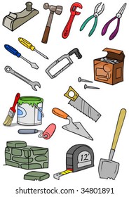 A selection of common tools used for construction, repair and painting.