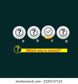 Selection correct variation concept from given multiple options, correct mark question button, isolated on green background, variety choice icon, 
