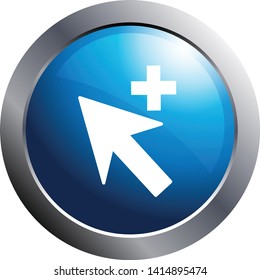 Selection cursor icon with circular web button. Arrow - glossy internet symbol.