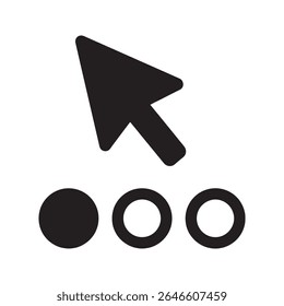 Ícone de cursor de seleção com um ponteiro escolhendo uma das três opções que representam uma escolha por um clique e uma decisão em uma interface de usuário ícone de glifo sólido de vetor