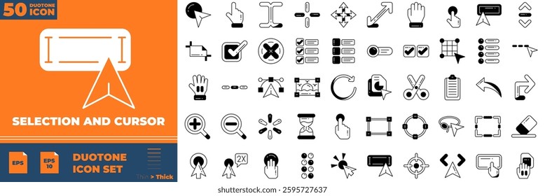 Selection And Cursor icon set. Containing click, cursor, arrow,and more. Duotone vector icons collection.