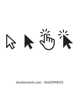 Selection Cursors Representing User Interface Actions and Computer Interaction Depicting Hand Pointer and Mouse Pointer Styles
