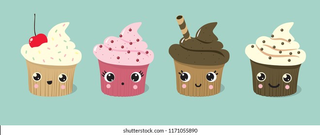 selection of cute character cupcakes in different flavors.  for use as graphics and invitations etc. 