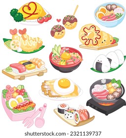 Selection of cute hand drawn foods