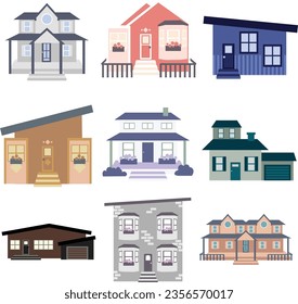 A selection of cute pastel house illustrations