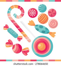 A selection of delicious candy treats vector illustration.