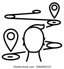 Selection of destinations during the trip. Marks on the map for a stop. Vector icon, outline, isolated. Editable stroke.
