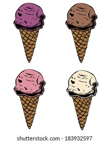 selection of different flavors cones of ice cream
