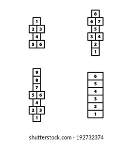 A selection of different hopscotch games.