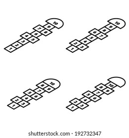 A selection of different hopscotch games. In isometric.