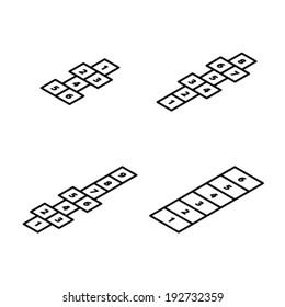 A selection of different hopscotch games. In isometric.