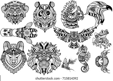a selection of digitally hand drawn images of different animals for you to design any special creation or even to print out and color
