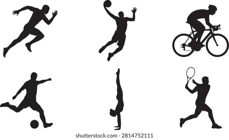 Selection of diverse sports activity silhouettes including cycling basketball and soccer