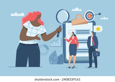 Selection of employees or personnel for the business team of the organization and teamwork development, Experts or personnel search for highly skilled personnel in work with magnifying glasses.